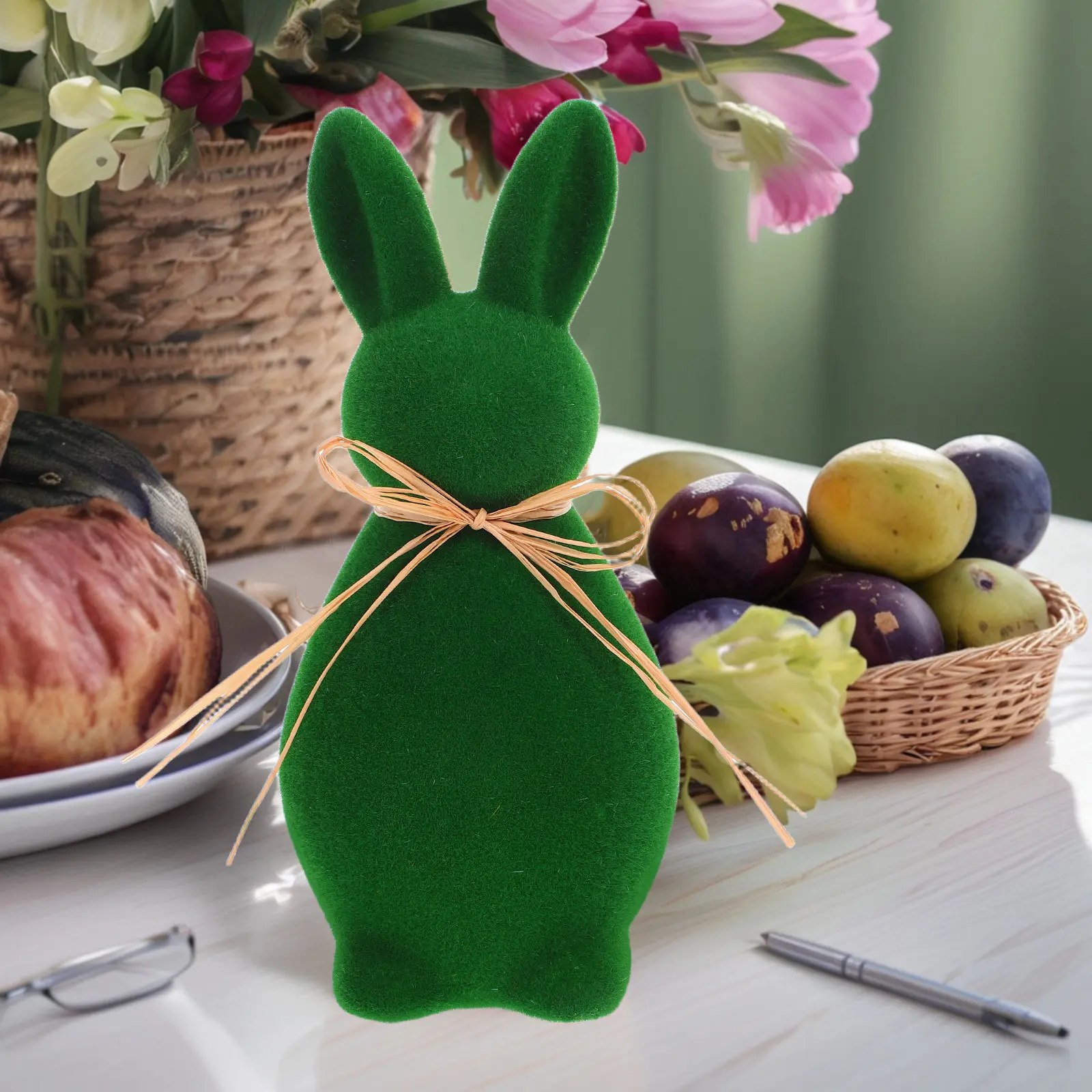 Charming Easter Flocked Rabbit Bunny Decoration Lifelike Spring Garden Ornament Cute Home Party Yard Tabletop Decor Holiday