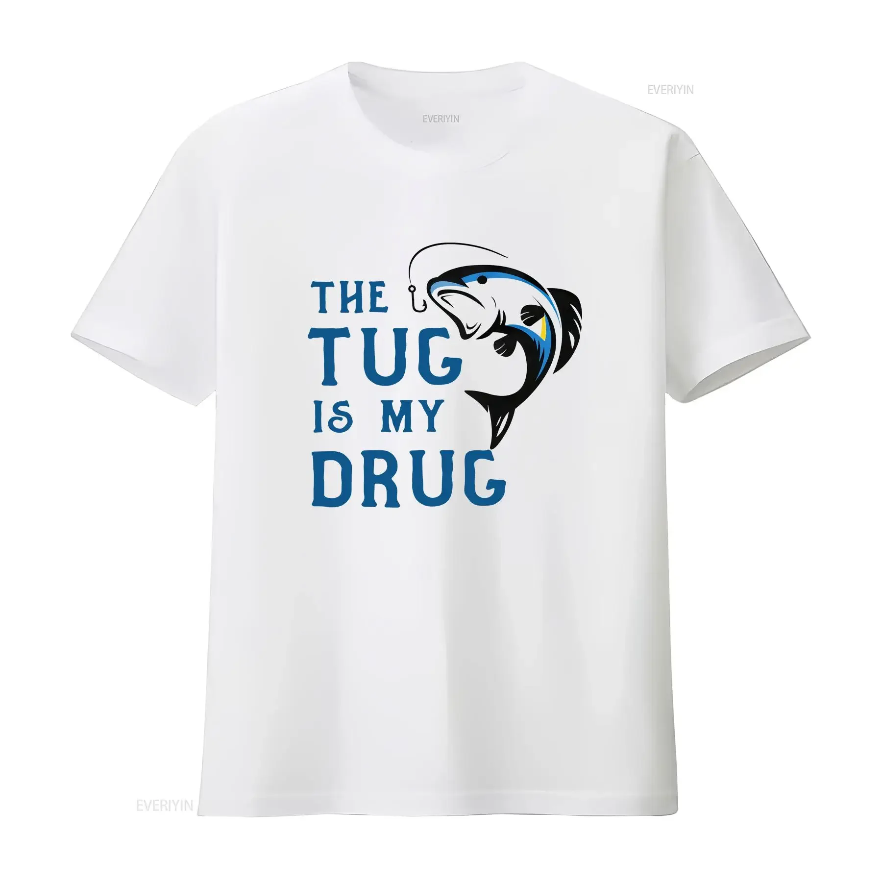 The Tug Is My Drug T Shirt Fishing Fisherman Reel Boat Bass Catfish Tuna Lure Angling Tackle Box Rod Jigging Bait Fly vintage
