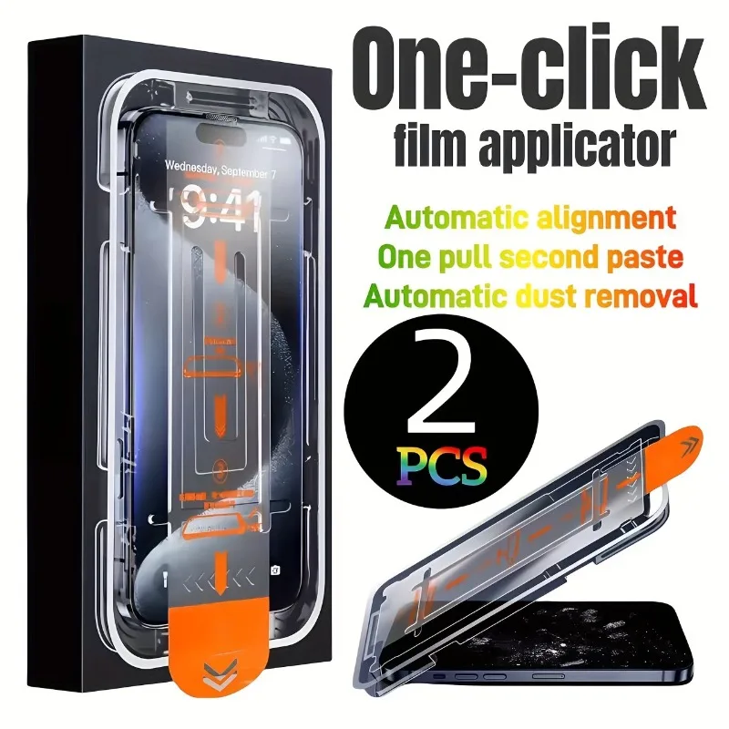 

2 упаковки защитного стекла из закаленного стекла для iPhone 16, 15, 14, 13, 12, 11 Pro Max XR XS Max, простой аппликатор в один клик, удаление пыли