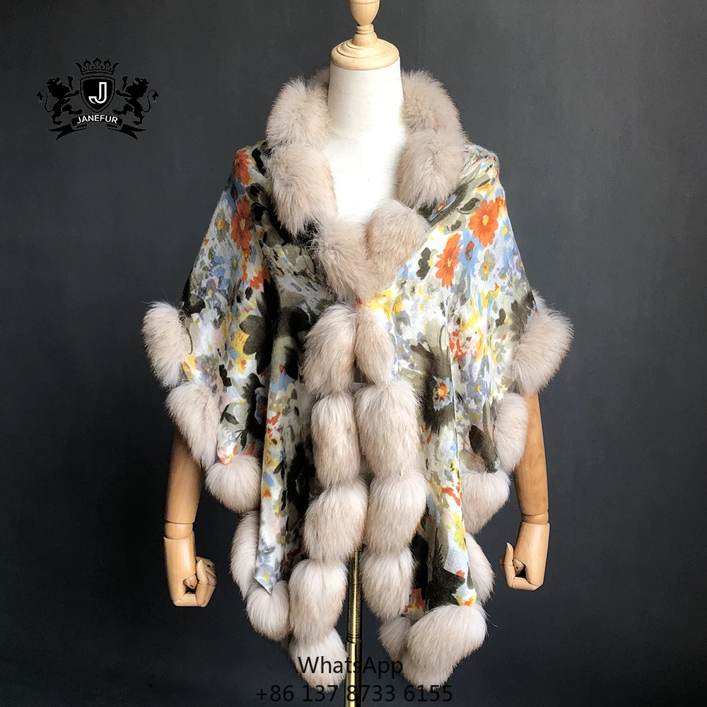 

Вязаное пончо из шерсти и меха, кашемировое женское меховое пончо