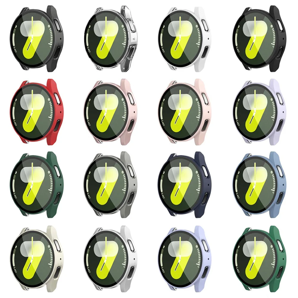 Закаленное стекло + чехол для Samsung Galaxy Watch 7/6/5/4 FE 44 мм 40 мм 3DFull, чехол для ПК, бампер, защитная пленка для экрана, аксессуары