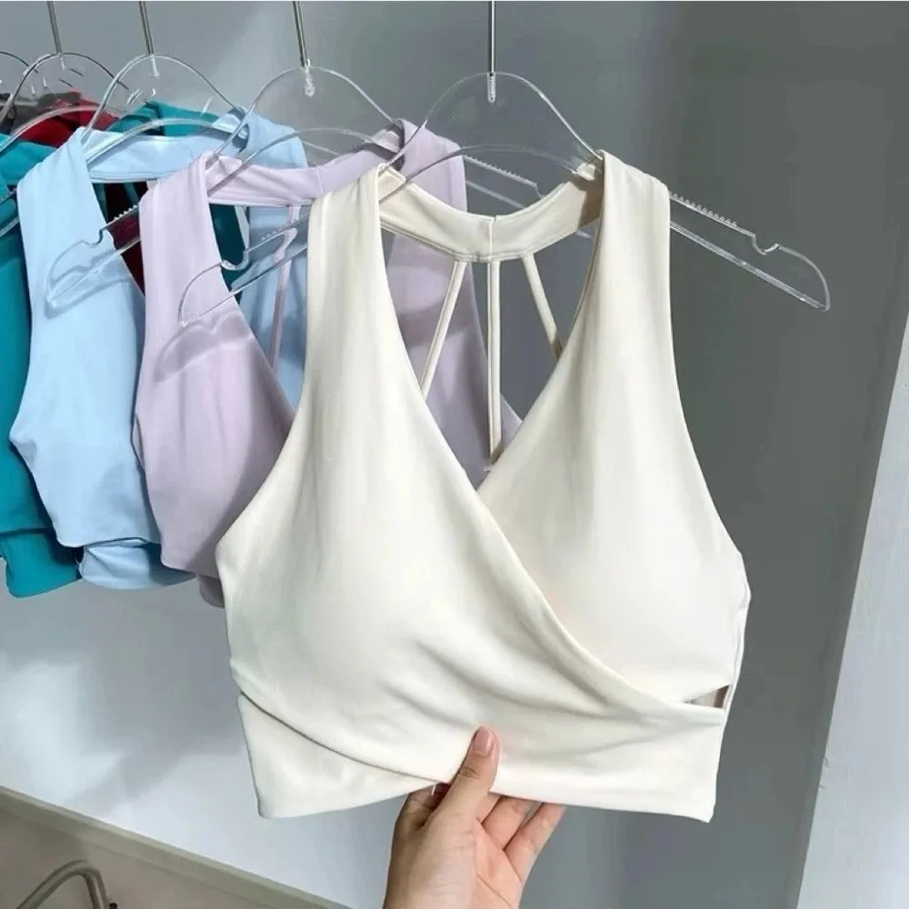 Spicy Girl Style Seamless Sport Yoga Bra Cross Beauty Back Crop Top Camisole Shockproof Wireless Padded Bra Daily Wear