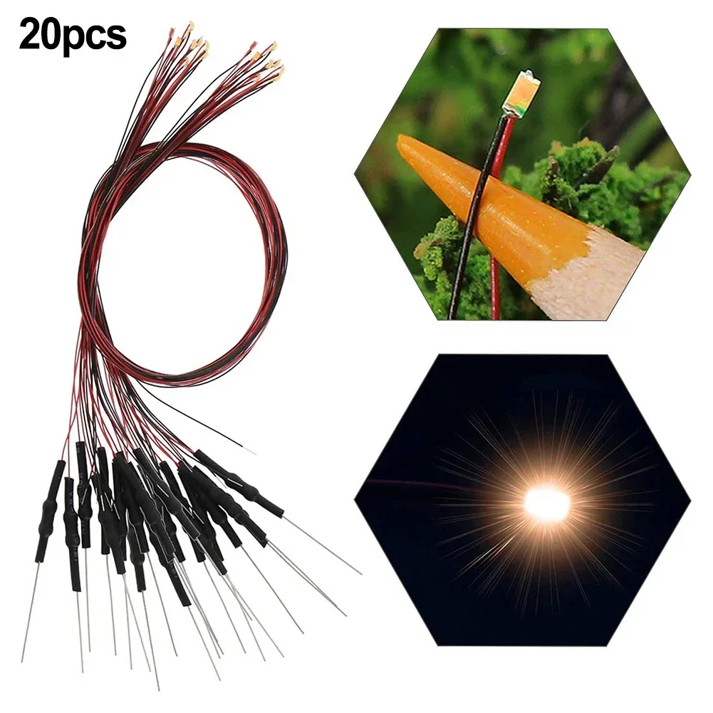 

20pcs 9-12V Prewired 0603 LED Lamp PreSoldered Chip Wired Warm White Light Emitting Diode DIY Railway Model Scenes Light Decor