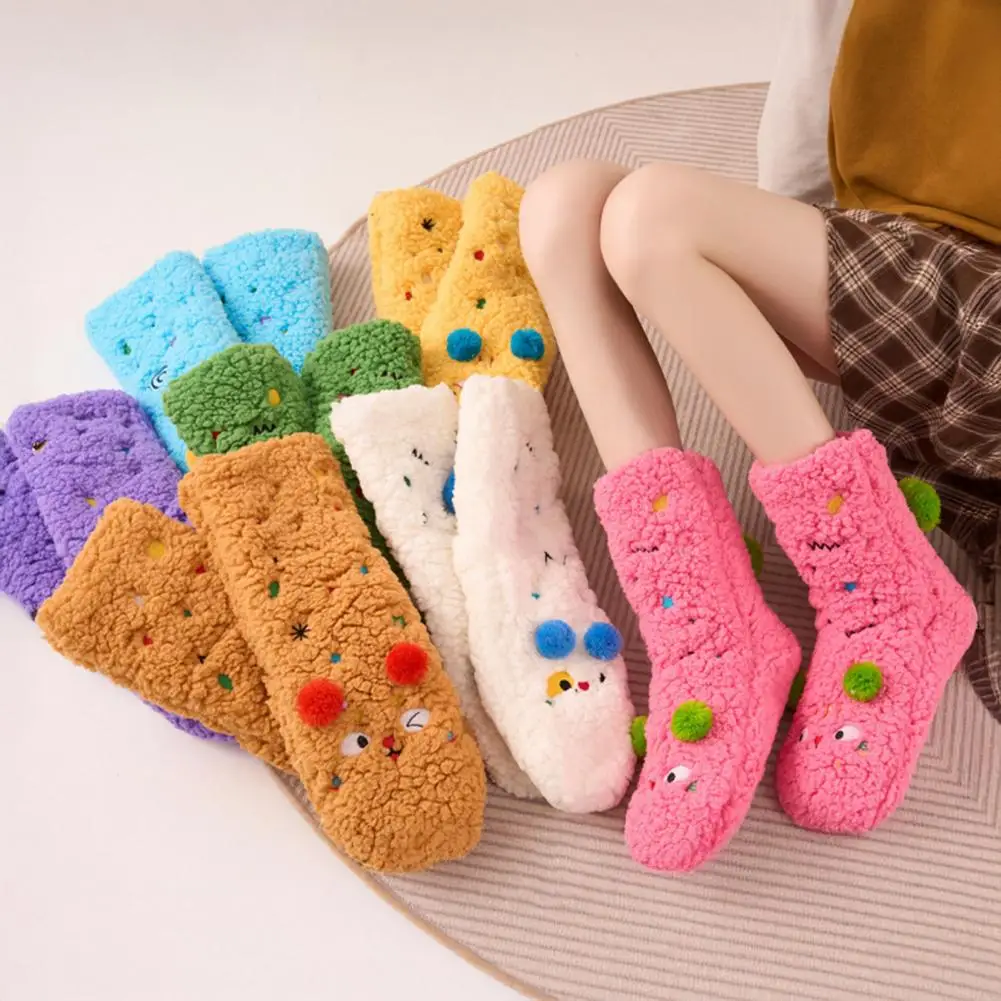 

1 Pair Plush Floor Socks Thickened Warm Indoor Socks with Non-Slip Sole Soft Anti-Skid Cozy Bedroom Slippers And Winter Socks