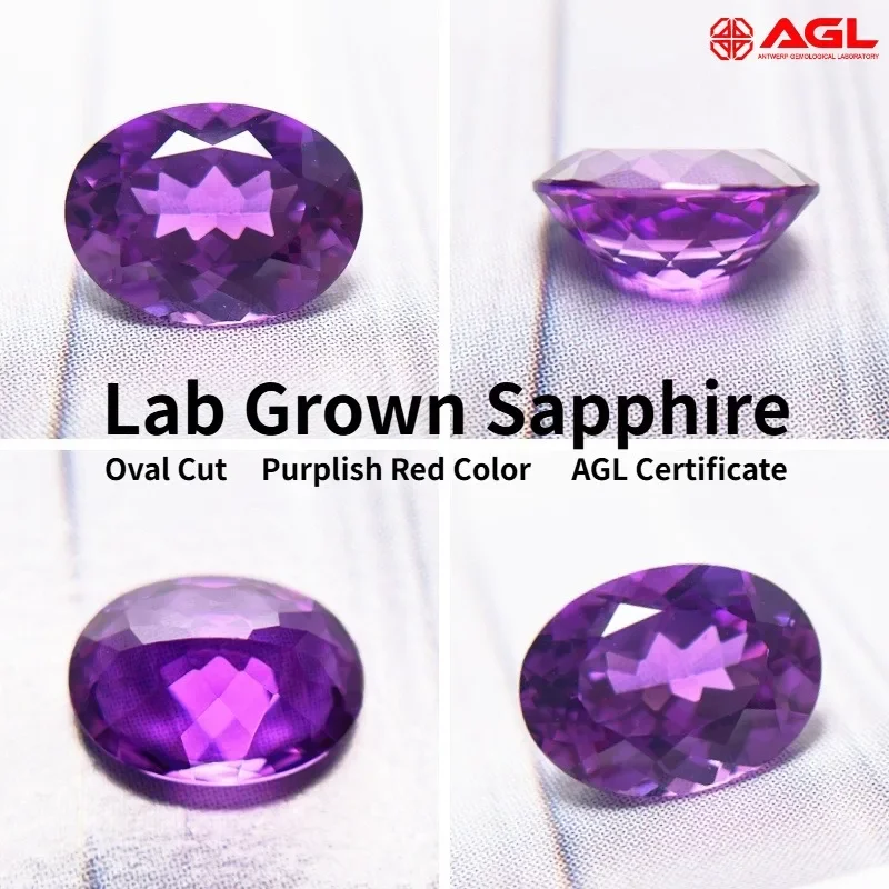Lab Grown Sapphire Oval Cut Purplish Red Color for DIY Ring Necklace Earrings Main Materials Selectable AGL Certificate