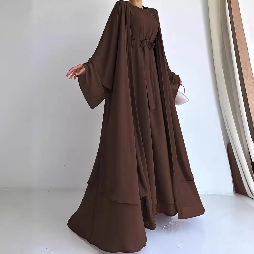 UNI Muslim Long Dress Abayas Morocco Kaftan Women Two Pieces Set Dubai Turkey Abaya Islamic Arabic Robe Eid Prayer Garment Suit