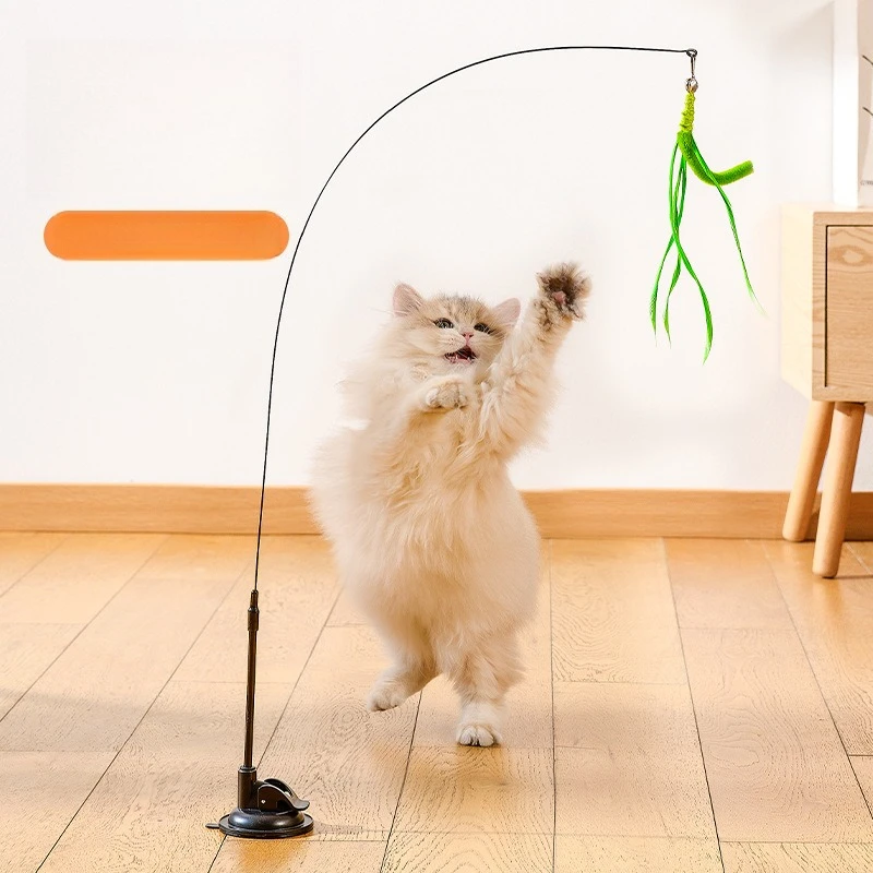 Cat toy simulation dog tail grass suction cup type ultra long cat teasing pole feather pole steel wire cat toy teasing stick