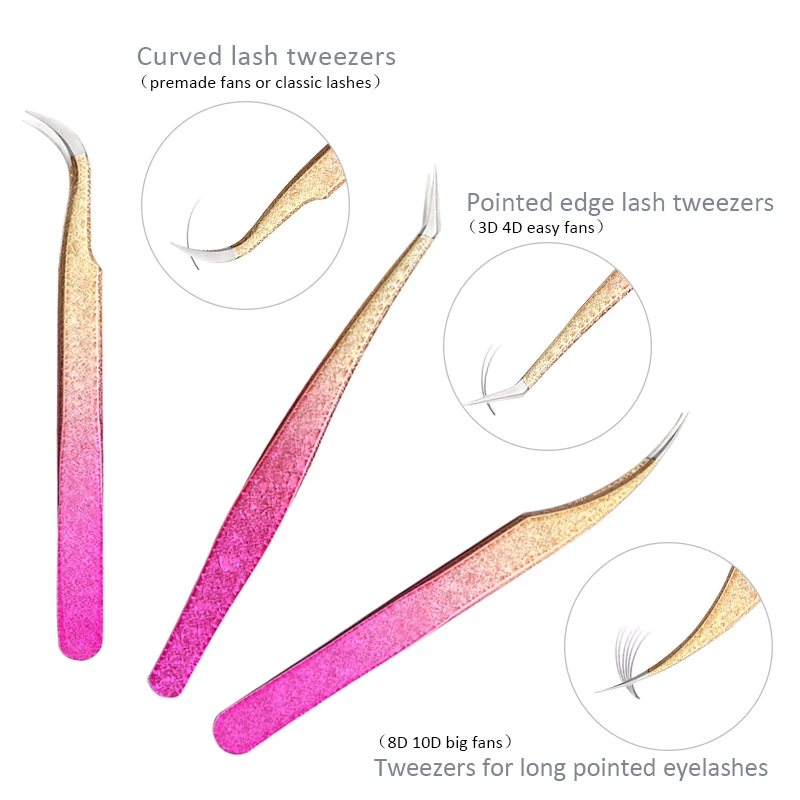 ขนตาแหนบชุดสแตนเลสที่ถูกต้อง3D ปริมาณพัดลม Eyebrow Tweezer Non-Magnetic Lash Extension อุปกรณ์เสริม Peralatan Rias