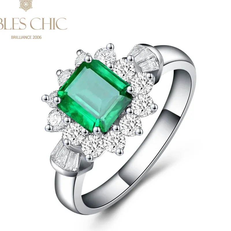 Ables Chic 925 Silver Lab Grown Emerald Floral Mood Ring Green Nature Temperament Flower Party Rings S2R1S2R0605