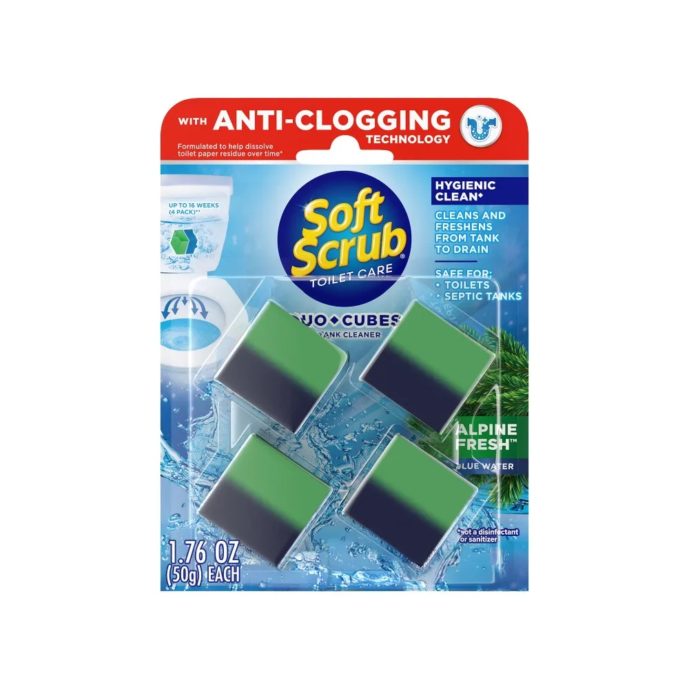 In Tank Toilet Cleaner Duo Cubes Continuous Cleaning and Freshening Alpine Scent 4 Count Pack