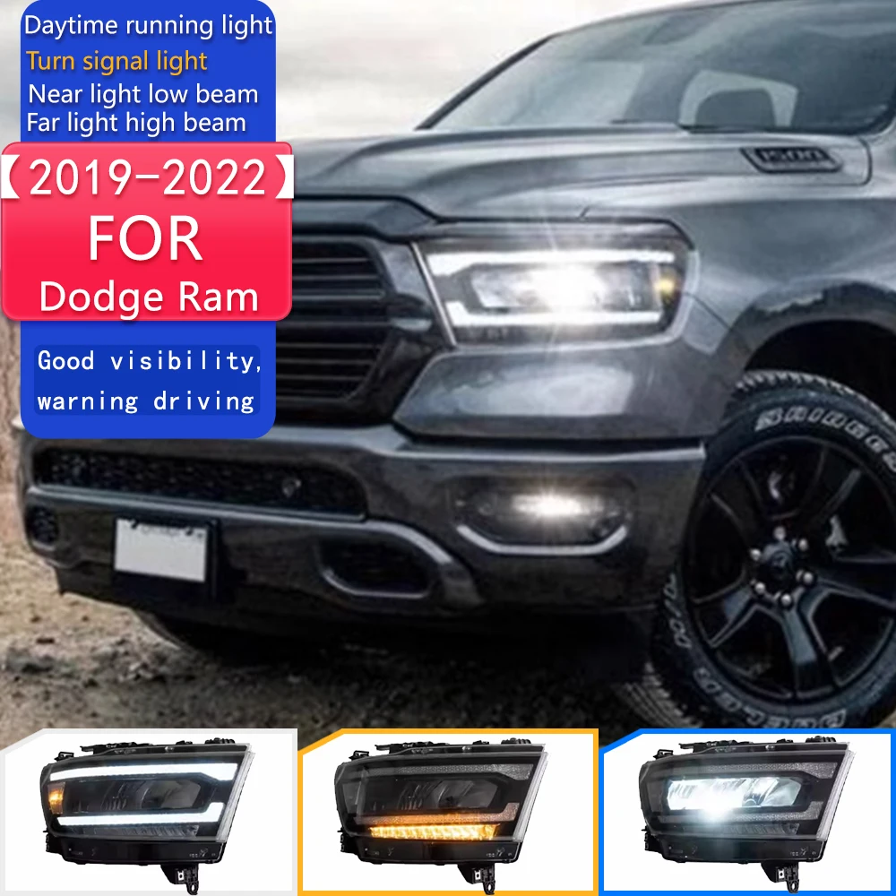 

Автомобильный Стайлинг, фара для Dodge Ram, фары 2019-2022, Ram1500, светодиодная фара, DRL, линза проектора, задний ход, автоаксессуары