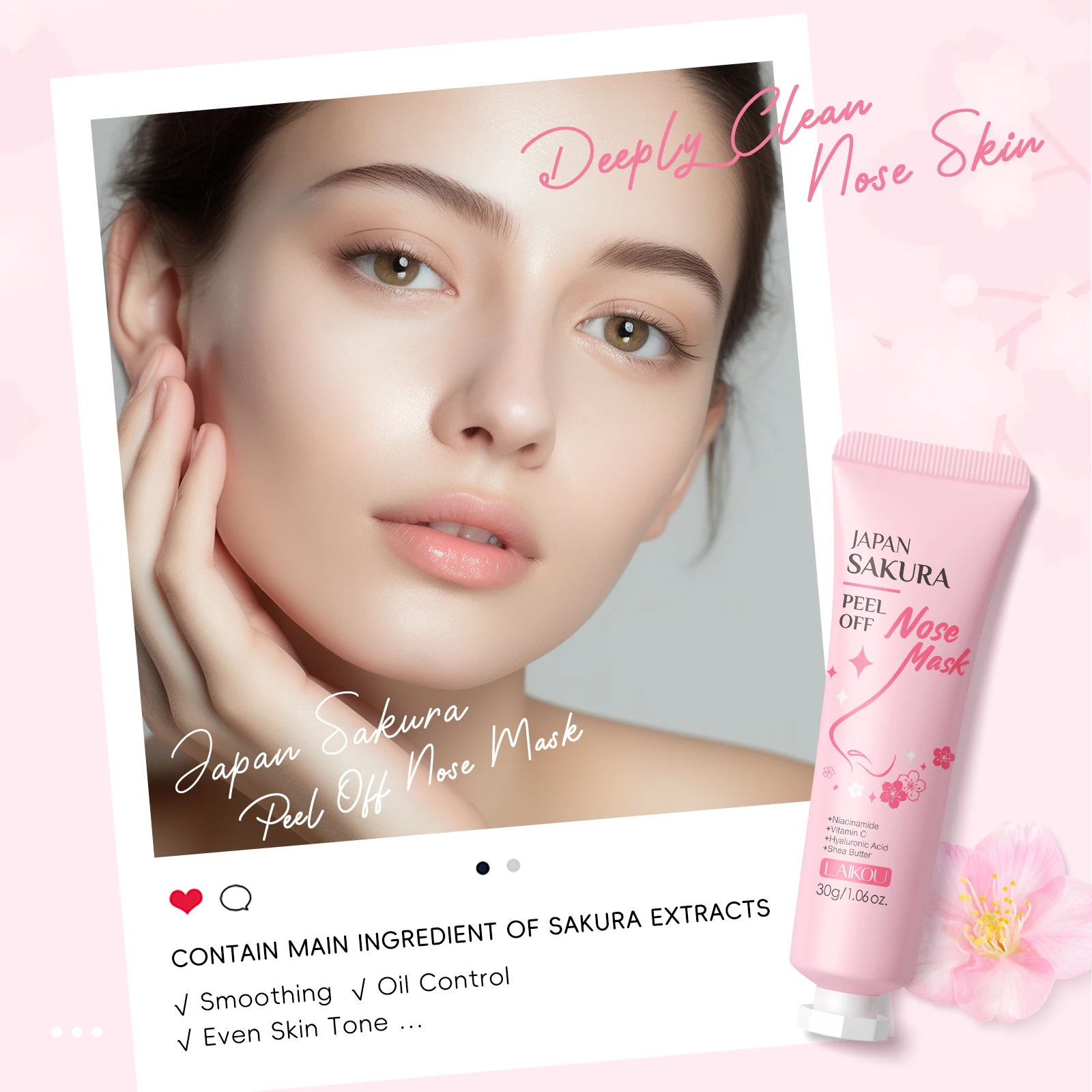 Máscara Facial Peel Off Sakura do Japão 30g - Limpeza Profunda, Apertando Poros e Uniformizando o Tom da Pele - Tiras Faciais para Cuidados com a Pele