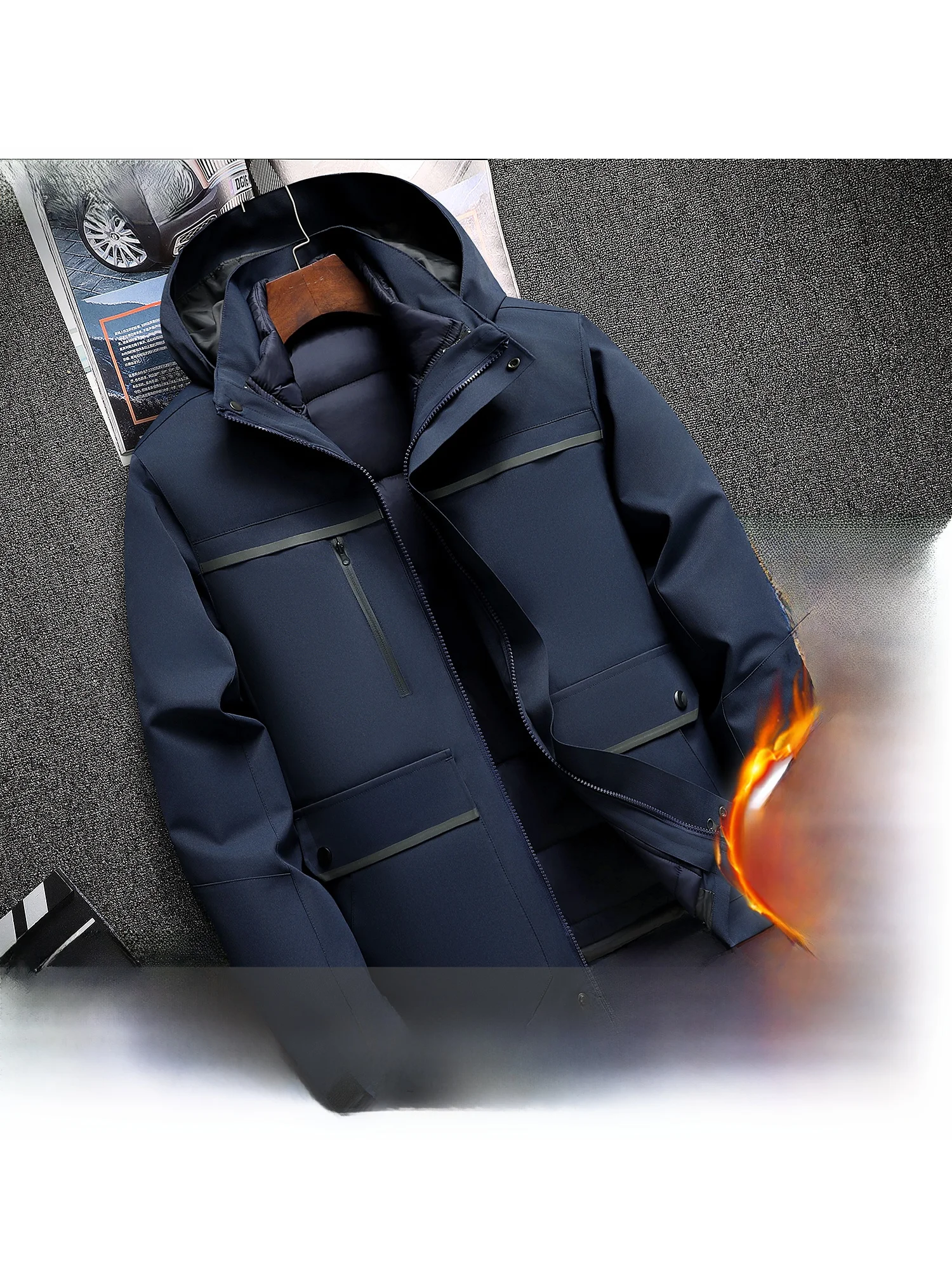 

Thiened Removable Winter Workwear Jaet Men's Casual Engineering Clothes Windproof Cotton Coat Stand Fit Long Sve