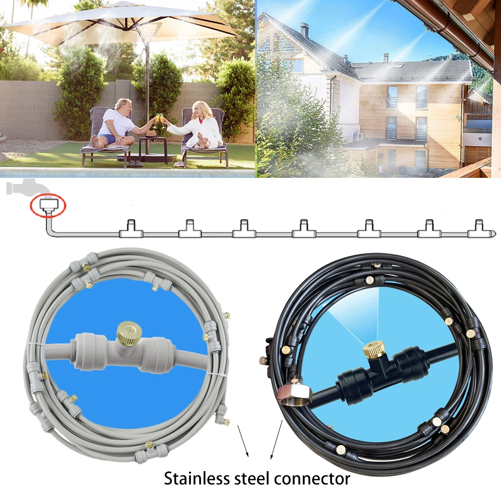 Patio Misters for Cooling Backyard Water Mister Kit for Waterpark, Garden, Greenhouse, Canopy, Porch, Umbrella Gazebo Trampoline