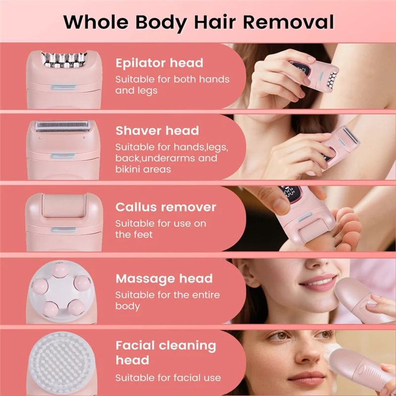 A74G-LED-Display 5-in-1-Damen-Elektrorasierer für Beine, Bikini-Trimmer, Haarentfernung für Beine und Unterarme, öffentliche Haare