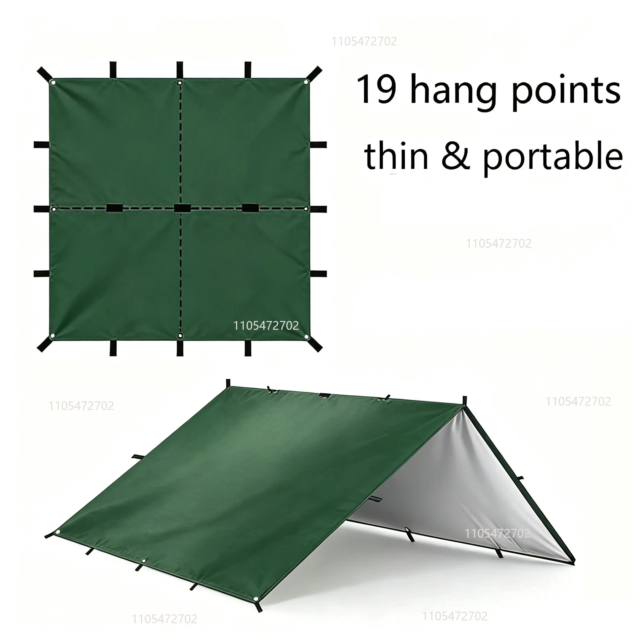 Lona de 19 Puntos de Anclaje, Toldo de Supervivencia, Refugio Solar, Cubierta Impermeable para Camping y Senderismo al Aire Libre