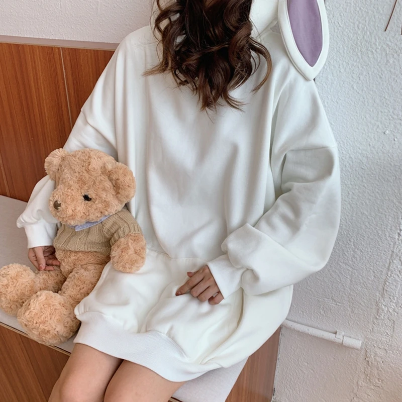 Women Cute Bunny Ear Long Sleeve Lovely Rabbit Tops Sweatshirt Hoodie for JACKET Coats Oversized Sweatshirt Dropshipping