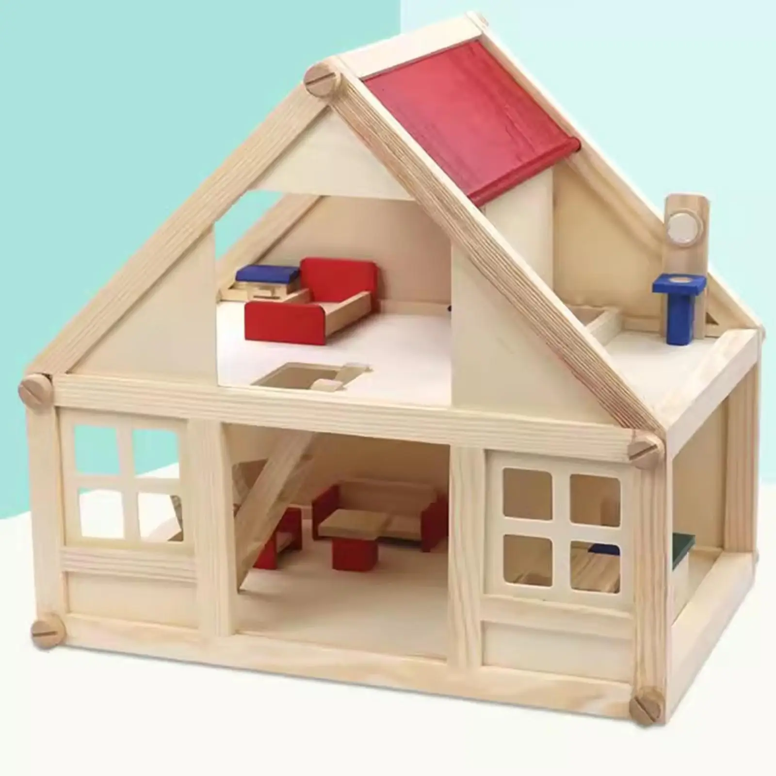 Puppenhaus aus Holz für Kinder, Miniaturszene, 2-stöckiges Geschenkspielzeug, Mini-Möbelspielzeug