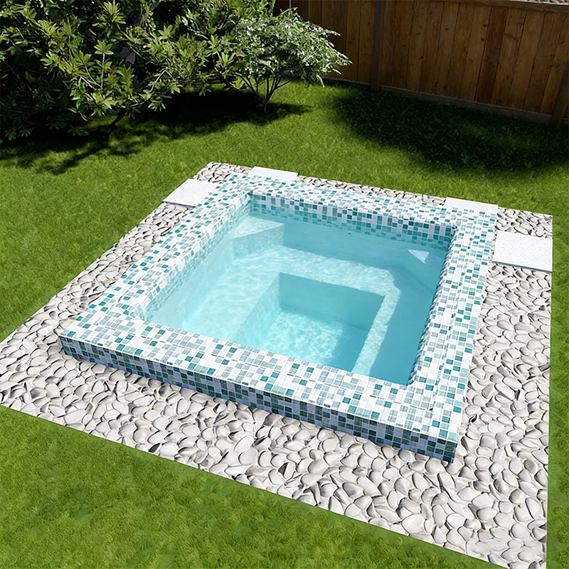 Piscina de Hidromasaje Rectangular de Fibra de Vidrio de 2m para Casa, Familia u Hotel, Piscina Elevada o Enterrada con Desbordamiento
