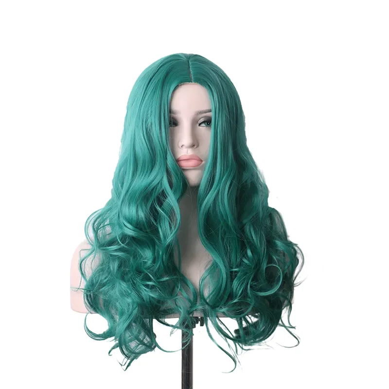 

women's green wig long curly hair heat resistant fiber wavy wigs synthetic cosplay good quality