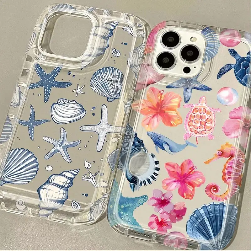 Summer Ocean Life Floral Pattern Clear Case For Samsung Galaxy A05 A05S A53 A34 A24 A14 A13 A23 A33 A73 A32 A52 A52S A72 Cover