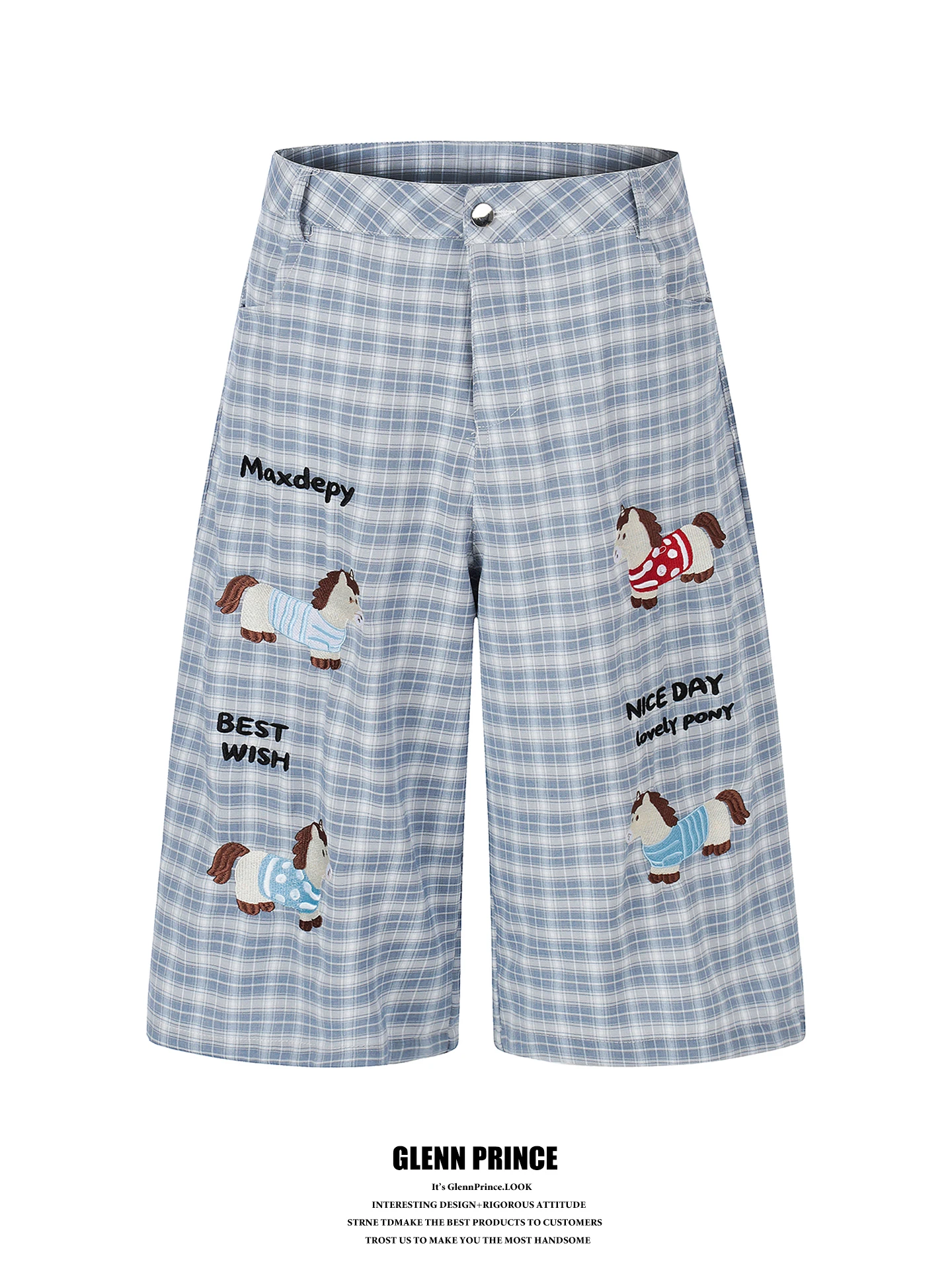 

GPstudio Korean Style Casual Embroidered Plaid Shorts Men's Unique Super Beautiful Lightweight Seven-Foot Pants