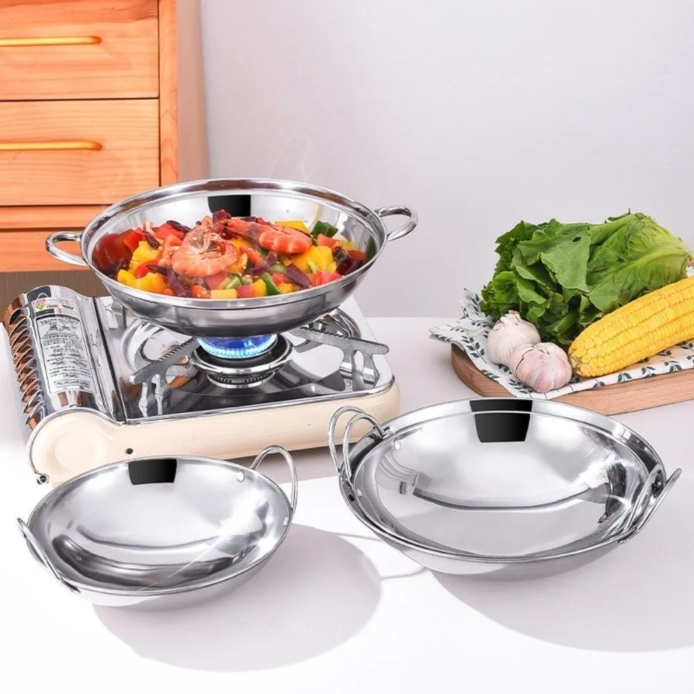 

Прочная утолщенная сковорода-вок из нержавеющей стали 7/8/9/10/11 дюймов, без покрытия, с двумя ручками, ветрозащитная, легко моется, для приготовления пищи на открытом воздухе, коммерческая