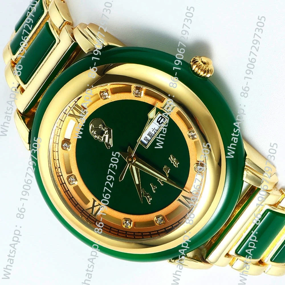 

Veteran Domestic Jadeite Jade Automatic Mechanical Watch Week Calendar Waterproof Luminous Service for The People Hetian Jade