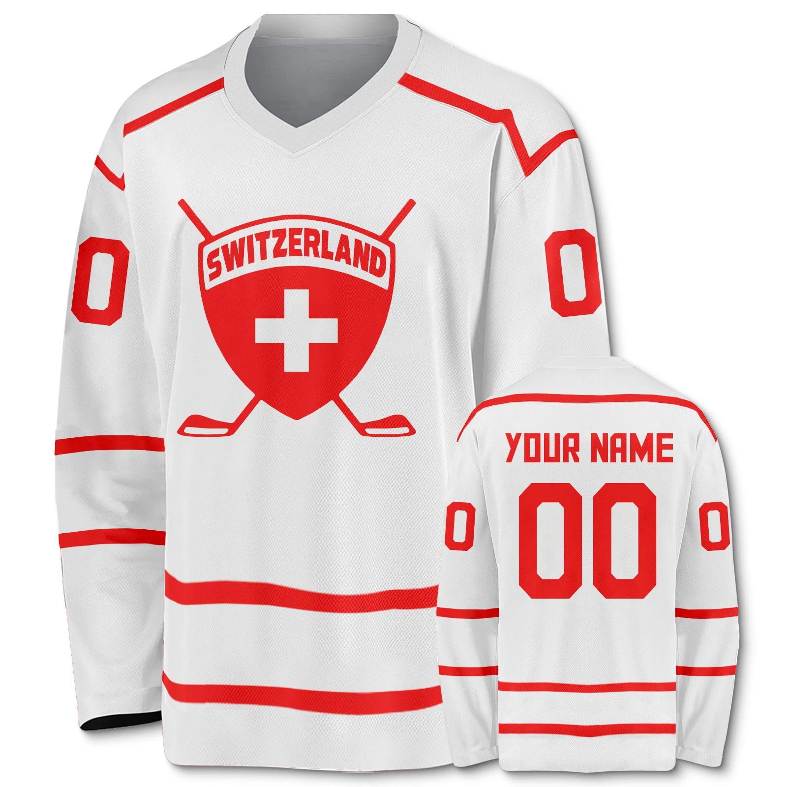 Switzerland Custom Hockey Jersey with Name Number Personalized Swiss Team Shirt for Men Women Youth Kids Fans Ice Hockey Uniform