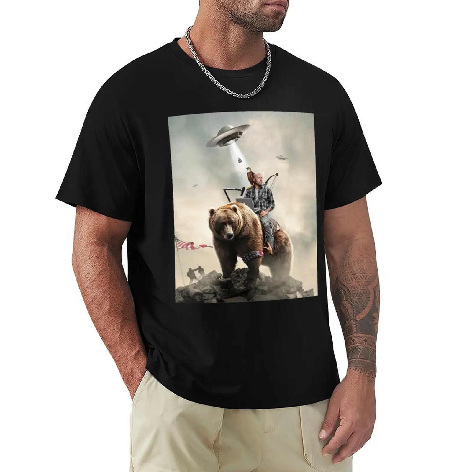 

Футболка Joe Rogan Riding A Bear (+ Aliens), кавайная одежда, фигурки аниме, футболки для мужчин, хлопок