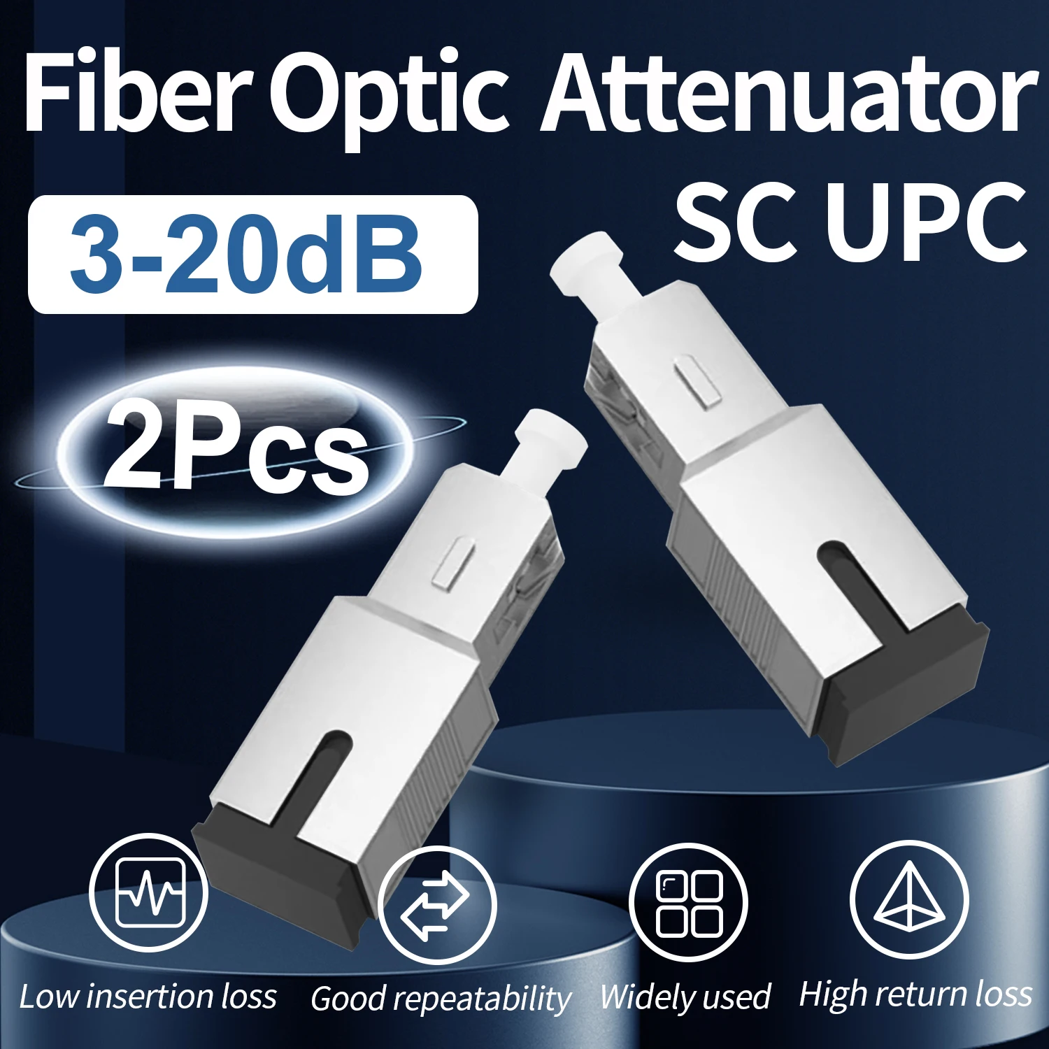 SC UPC atenuador de fibra óptica, atenuador fixo de modo único, insere conector, FTTH, fêmea para macho, 3dB, 5dB, 7dB, 10dB, 15dB, 20dB, 2pcs