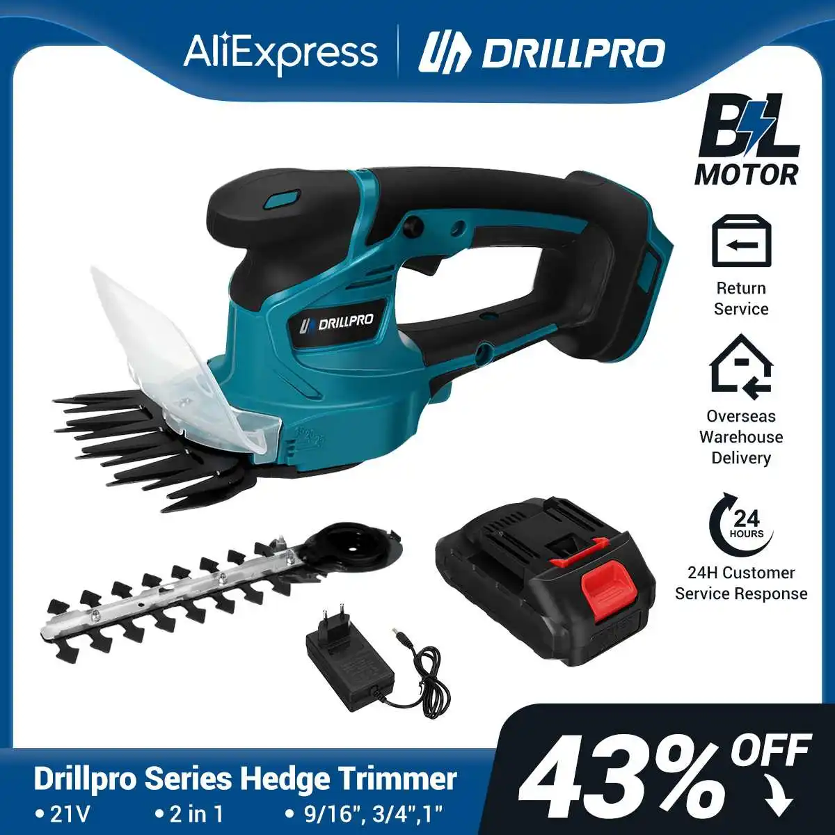 

Drillpro 2 IN 1 Brushless Electric Hedge Trimmer Lawn Mower Garden Bush Cordless Grass Shear Power Tool For Makita Battery