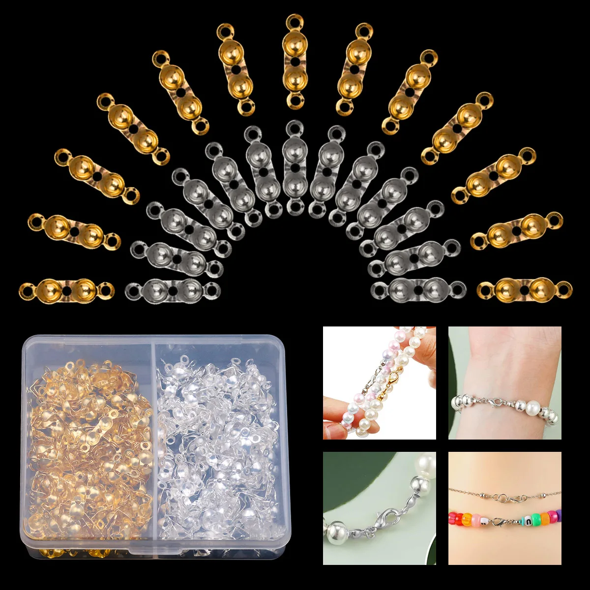 200pcs Box Jewelry Making Materials Golden Bags Clasps Crimp Beads Kit For Handmade Bracelets Necklaces Earrings DIY Accessories