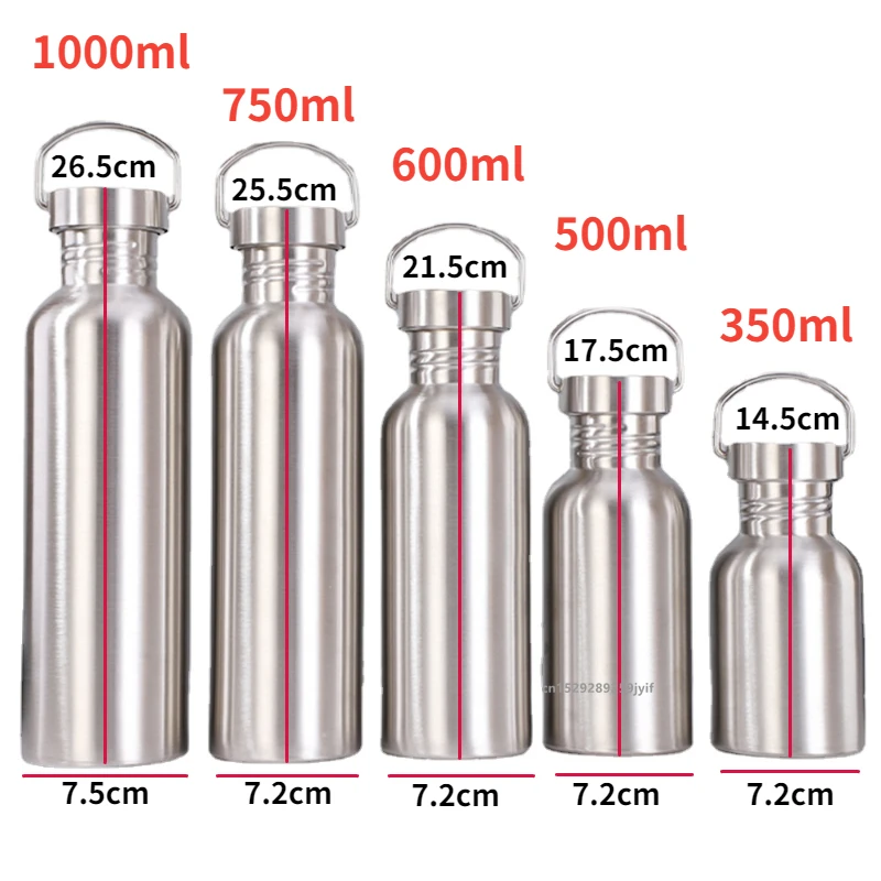 500/750/1000ml Stainless Steel Water Bottle Single Wall Large Capacity Big Mouth Vacuum Flasks with Lid Cycling Drinkware Sports