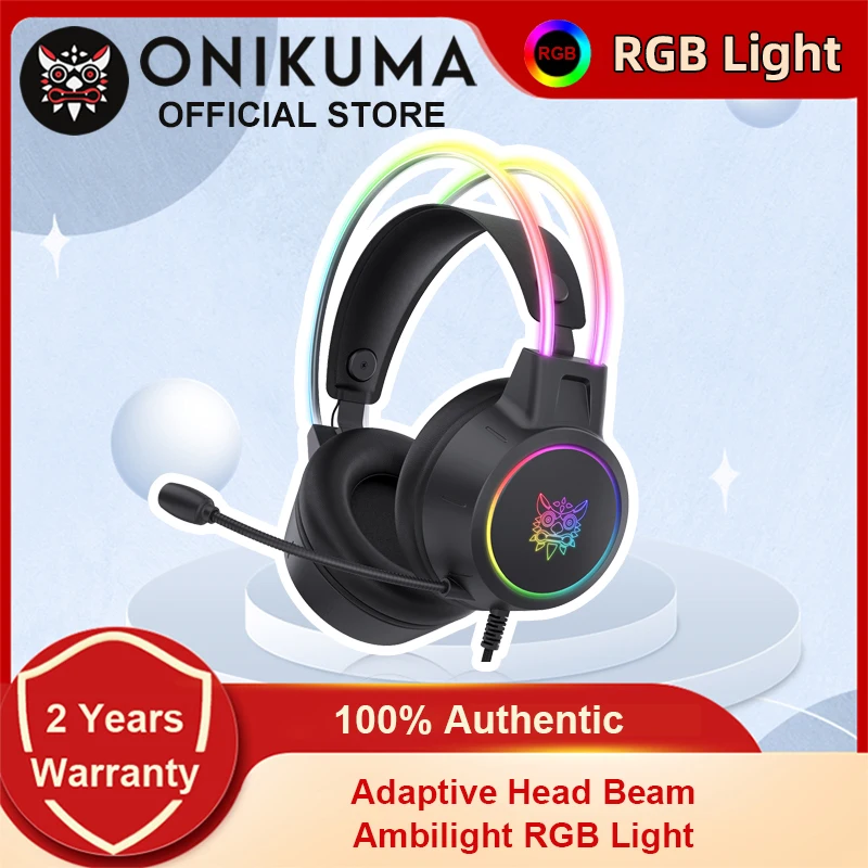 

ONIKUMA Wired Headphones RGB Dynamic Lighting Head Beam Lightweight Design Gaming Headset with Adjustable Mic for PC Gamer