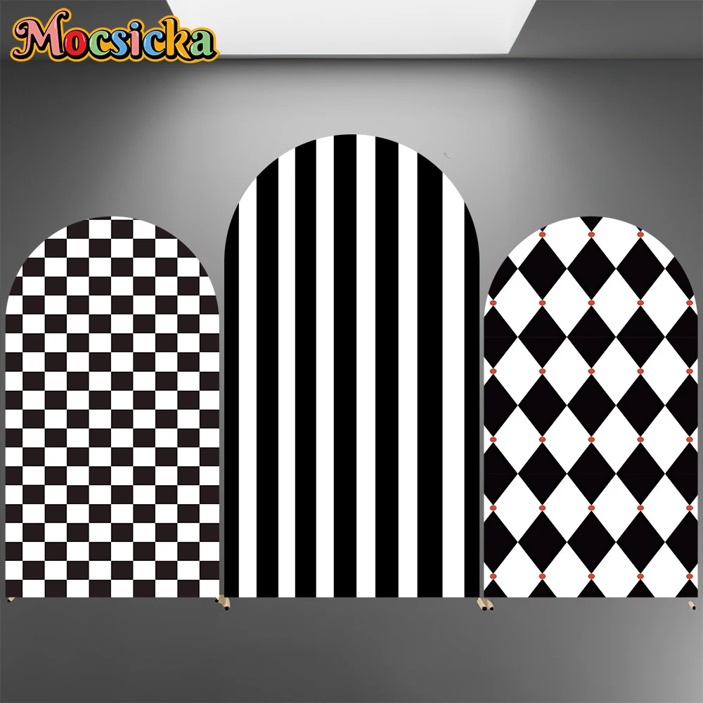 

Mocsicka Black White Stripe Arch Backdrop Cover Double-Sided Kid Children Birthday Adult Wedding Arched Background Squares Decor
