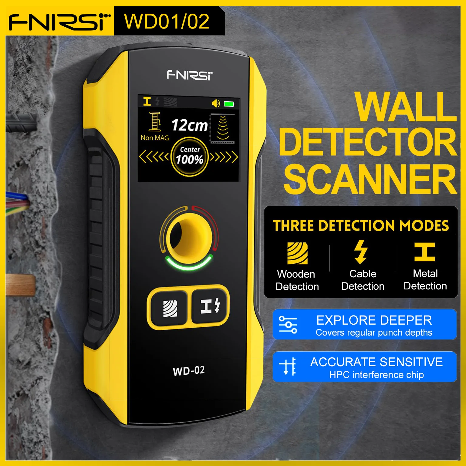 FNIRSI WD-01 WD-02 Metal Wood AC Cable Wall Detector Stud Finder HPC Anti-interference Scanner Wall Scanner for Wall Drilling
