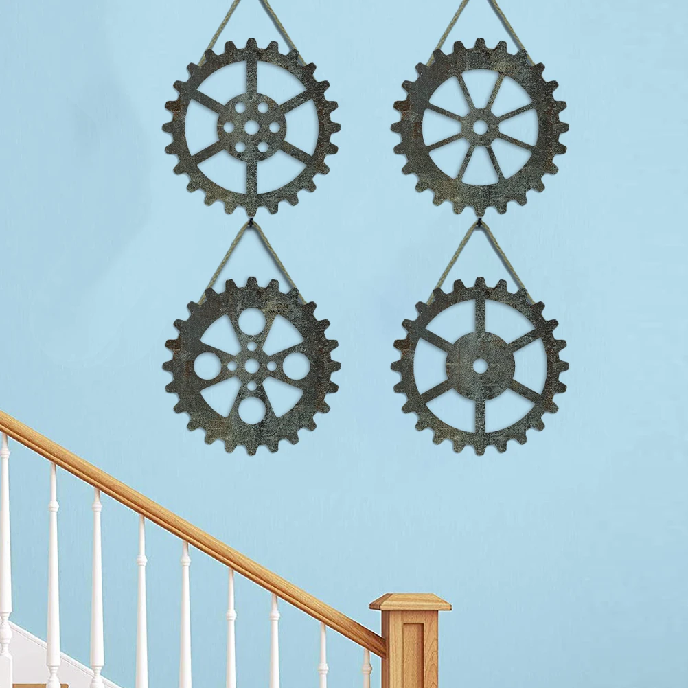 

4Pcs Vintage Wood Gear Wall Decor Industrial Style Small Hanging Ornaments for Home Office Living Room Decoration