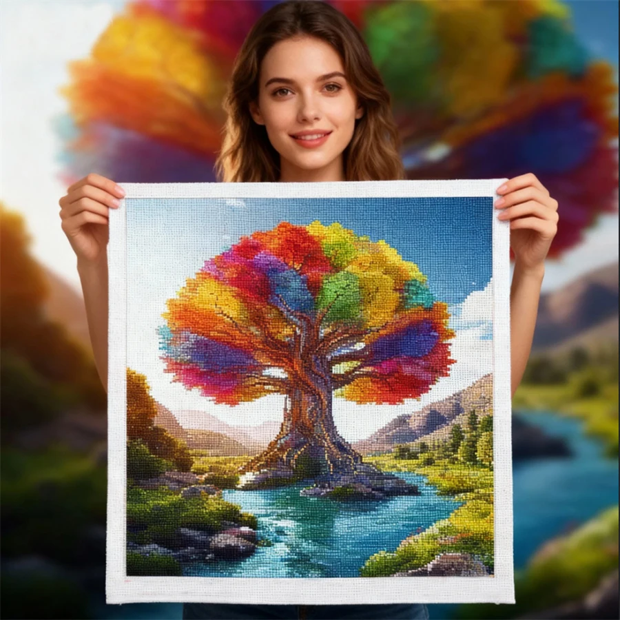 

Новый стиль 2026: Набор для вышивания крестиком «Радужное дерево» 11CT, DIY, для декора гостиной, с принтом, комплект для рукоделия
