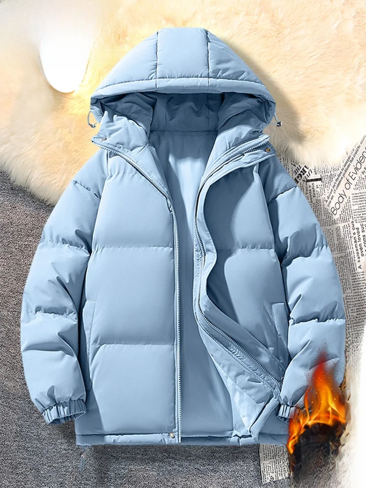 

Large Size Men's down Cotton Jaet Hooded Coat Youth Faion Urban Sle Warm Thiened Long Sve Zipper Closure Pure Color