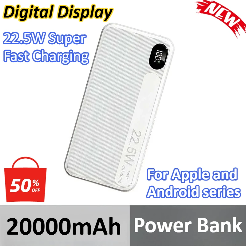 

20000mAh 22.5W Super Fast Charging Power Bank Battery Digital Display For iPhone For Samsung For Huawei For xiaomi