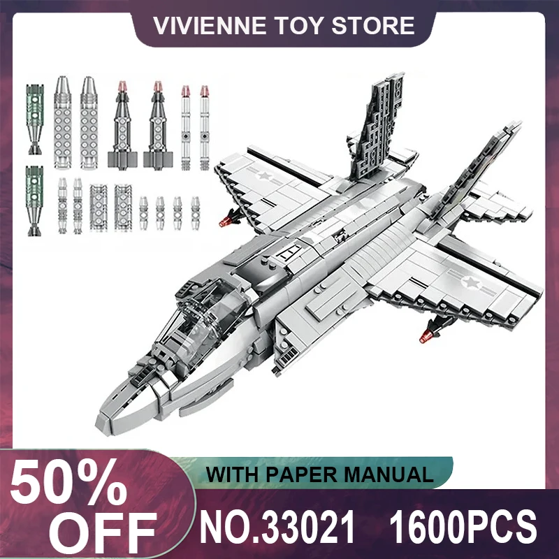 Reobrix 33021 MOC F-35 Lightning II Fighter Jet Building Blocks Shipboard Aircraft Bomber Model Children Toys Birthday Gifts