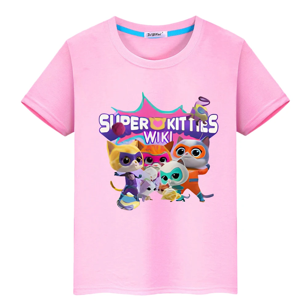 Super Kitties Summer 100% Cotton T-shirt Short Tops Print y2k one piece boys Cartoon Anime Tees  pride tshirt kids clothes girls