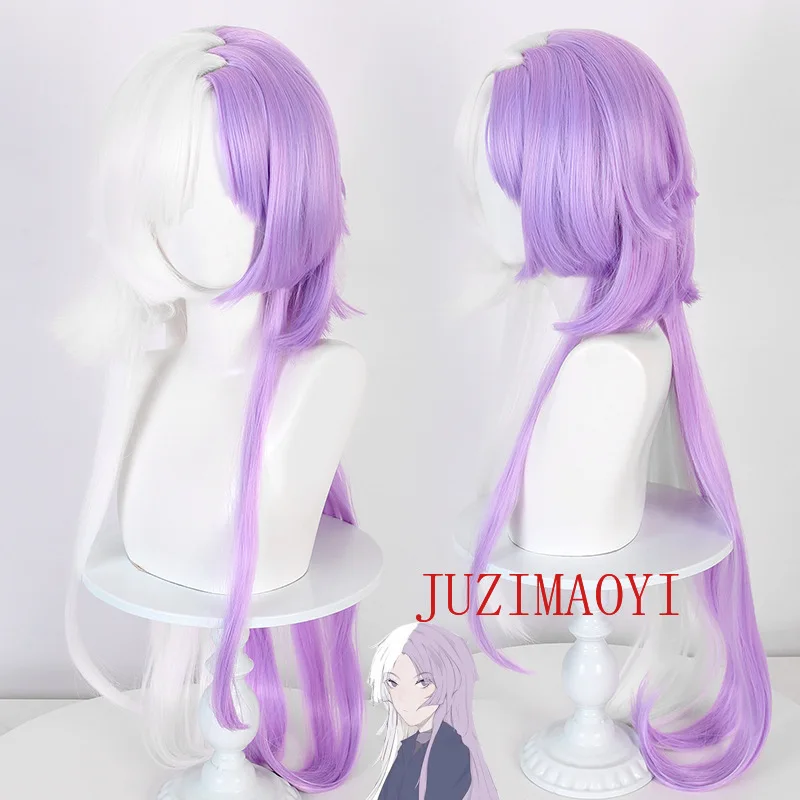 Anime Bungou Stray Dogs Cosplay 100cm Long Sigma Cosplay Wig Purple White Sigma Wigs Heat Resistant Synthetic Hair + Wig Cap