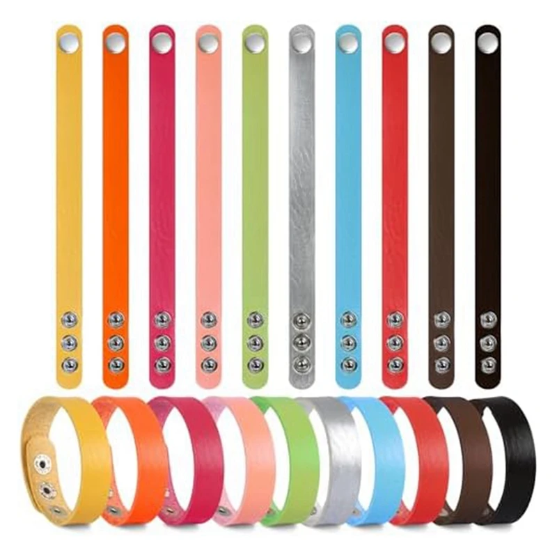 20 PCS Snap Bracelet Blank Colorful Adjustable Solid Color For DIY Jewelry Making Women Mens Cuff Wrist Crafts Durable