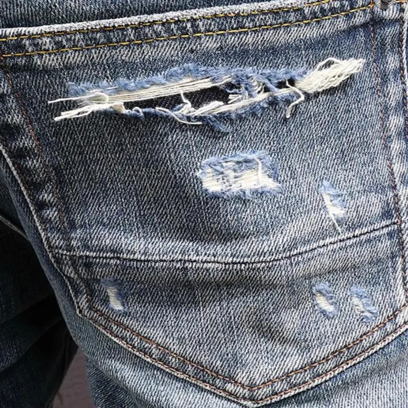 

Мужские джинсы HombreDesigner: новые, с эффектом потертости, винтажные, стрейч, зауженный крой, ретро-синие, в стиле хип-хоп, брендовые брюки Hombre