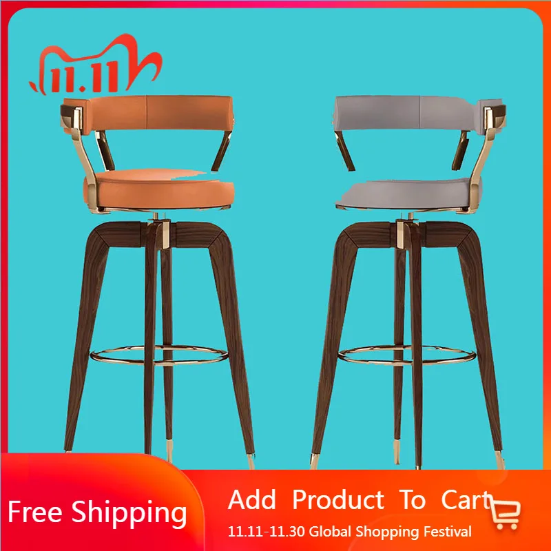 

Leather Height Bar Stools Reception Desks Rocking Soft With Back Counter Barstools Aesthetic Comfortable Sillas Salon Furniture