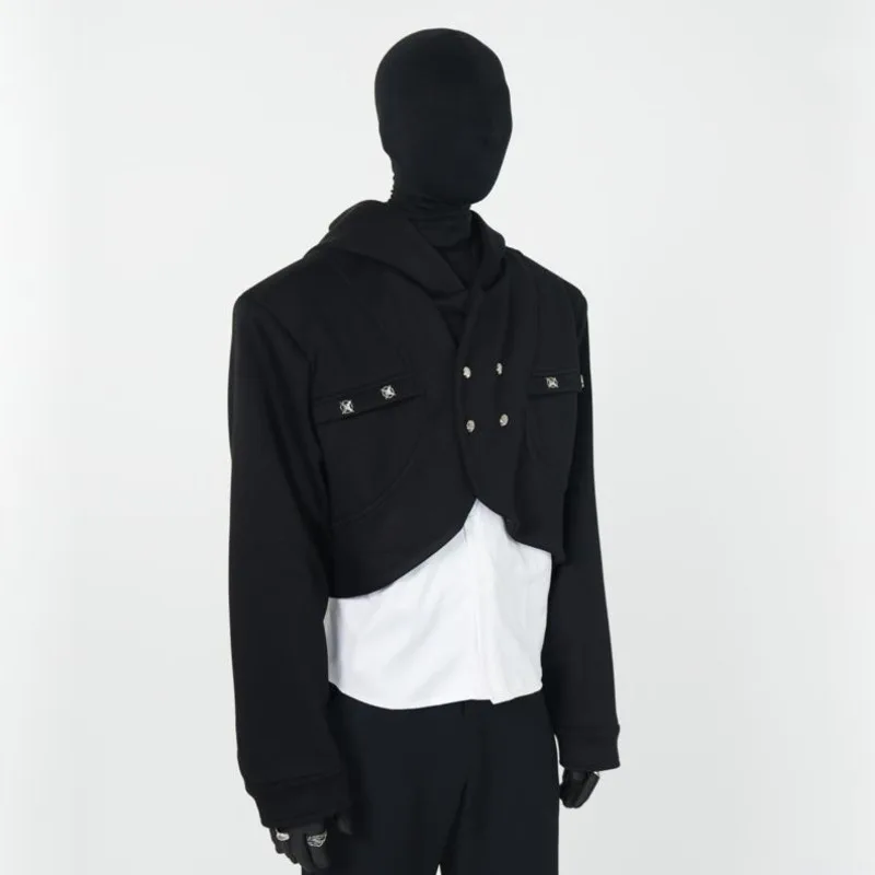 WVGA ربيع الخريف جديد رجل المد الألوان كتلة وهمية قطعتين طويلة الأكمام هوديي الستر المتخصصة شيك عارضة معاطف قصيرة Ins W14727 #2