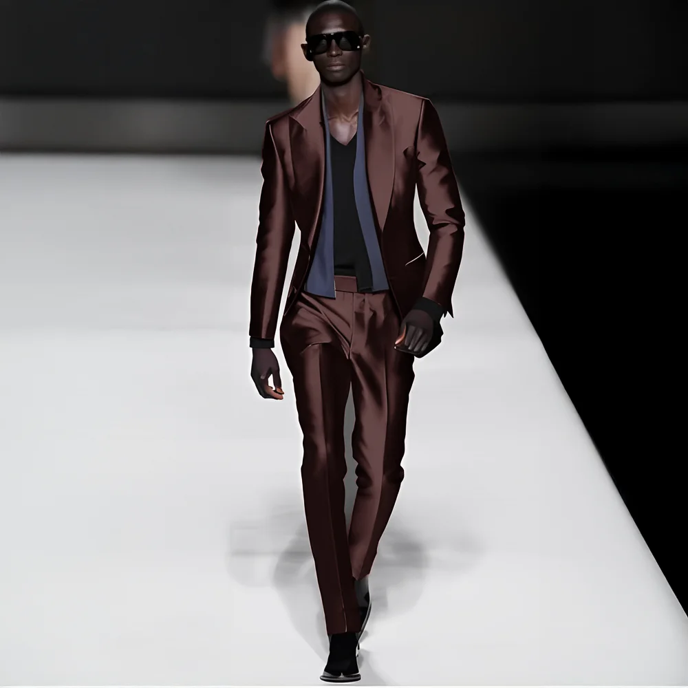 المألوف الساتان الرجال دعوى 2 قطعة دعوى الذروة التلبيب السترة السراويل الزفاف العريس سهرة عشاء حزب اللباس مخصص الرجال البدلة