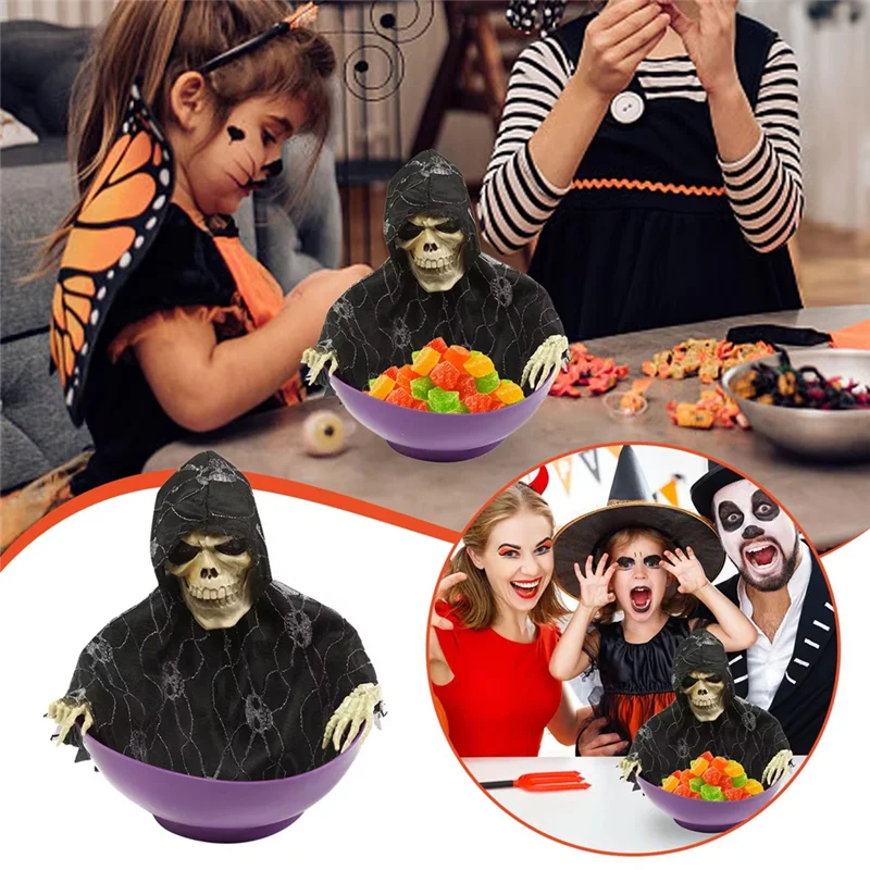 ABLU-Halloween Candy Bowl Candy Dish With Motion Halloween Candy Bowl Ghost Fruit Bowls With Light Up Eyes And Creepy Sound